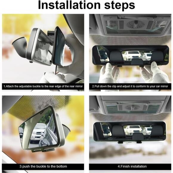 Anti Glare Rear View Mirror 11.2''(285mm), Wide Angle Panoramic Convex Curve - Picture 6 of 8